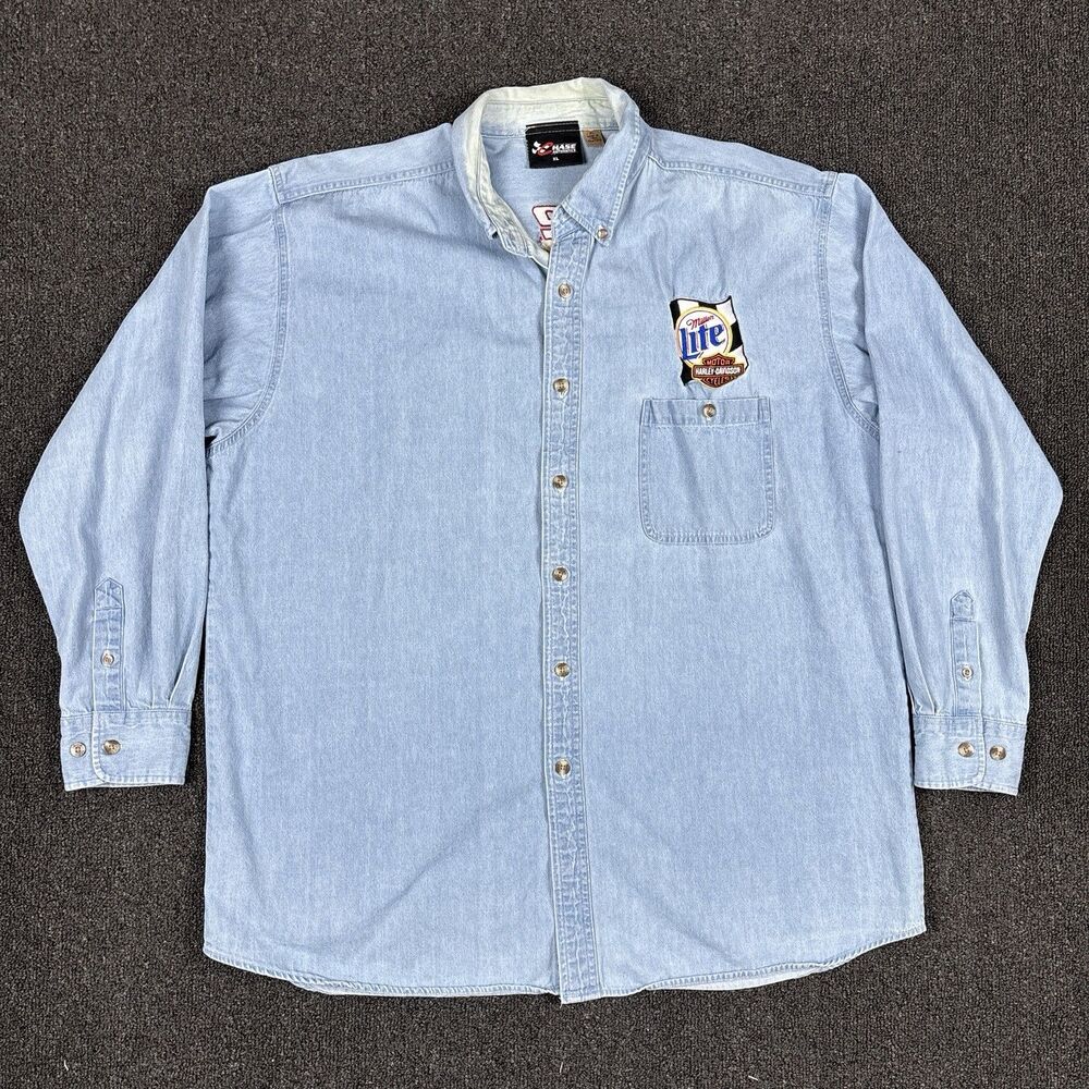 Chase Harley Davidson Button Shirt Nascar Miller Lite #2 Wallace Size XL